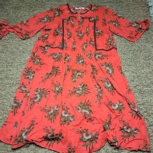 Floral Coral Midi Dress